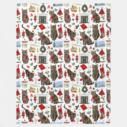 Katze Weihnachtsdecke Fleecedecke (Vorderseite)