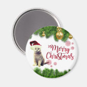 Katze, Weihnachtsmannmütze, Weihnachtsbälle Magnet (Vorderseite/Rückseite)