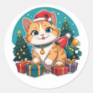 Katze Weihnachtstag Runder Aufkleber