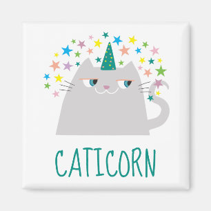 Katze Weißes Einhorn Caticorn Bunte Sterne Chic Magnet