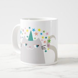 Katze Weißes Einhorn Caticorn Farbige Sterne Chic Jumbo-Tasse