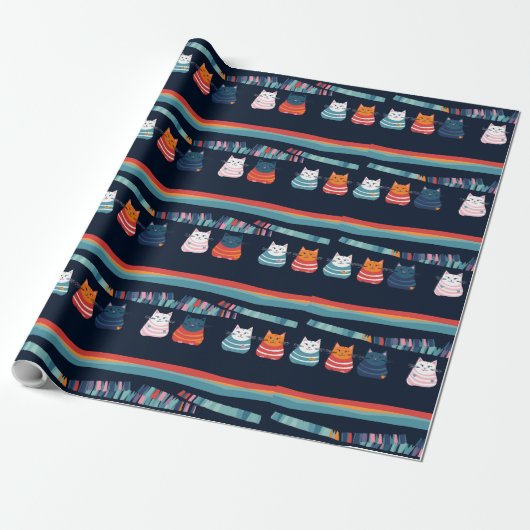 Katze Whimsisches Niedliches Muster Geschenkpapier (Ungerollt)
