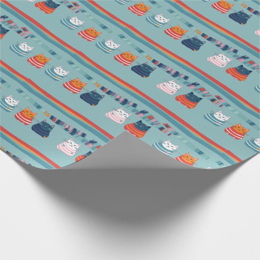 Katze Whimsisches Niedliches Muster Geschenkpapier (Ecke)
