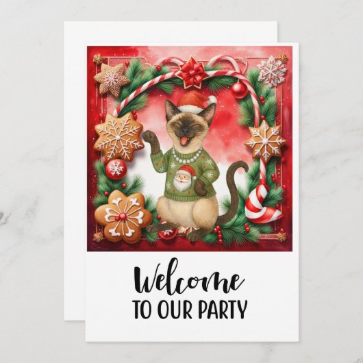 Katze Willkommen im Weihnachtsfest im Party Einladung (Vorne/Hinten)