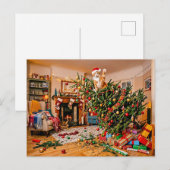 Katze winkt vom Weihnachtsbaum Postkarte (Vorne/Hinten)