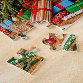 Katze winkt vom Weihnachtsbaum Puzzle (Seite)