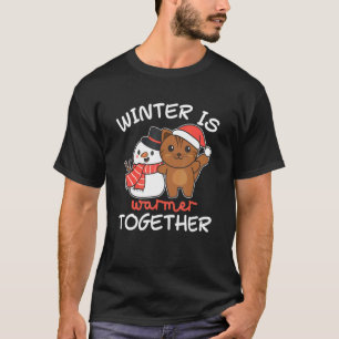 Katze Winter ist wärmer zusammen Schneemann Schnee T-Shirt