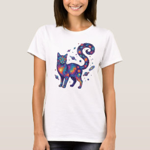 Katze Wirbelnder Nebelschwanz Kosmische psychedeli T-Shirt