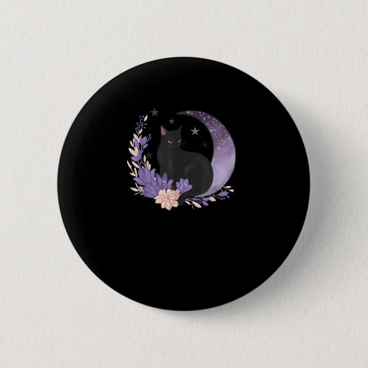 Katze Witchy Mond Blumen Pastel Goth Goblincore Button (Vorderseite)