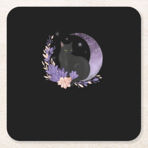 Katze Witchy Mond Blumen Pastel Goth Goblincore Rechteckiger Pappuntersetzer