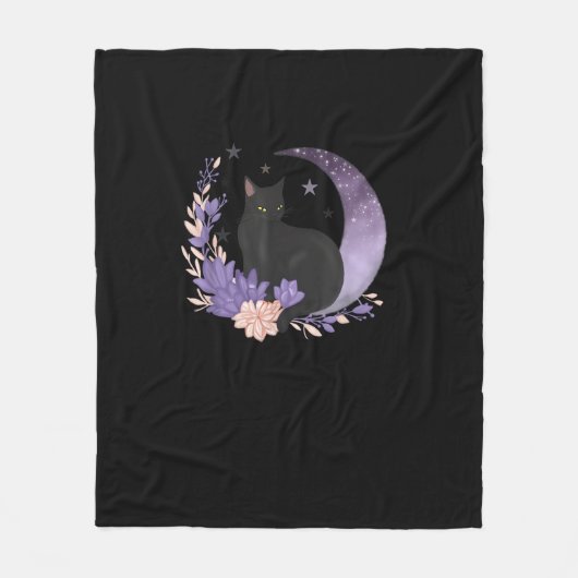 Katze Witchy Mond Blumen Pastell Goth Goblincore Fleecedecke (Vorderseite)