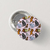 Katze Zeichne Niedliches Vintages Muster Button (Vorne & Hinten)