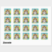 Katze zeichnen quadratischer aufkleber (Blatt)