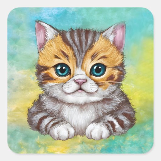 Katze zeichnen quadratischer aufkleber (Vorderseite)