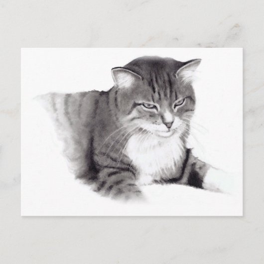 Katze: Zeichnend Stift: Originalität Postkarte (Vorderseite)