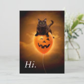 Katze zu Halloween-Ballon Einladung (Stehend Vorderseite)