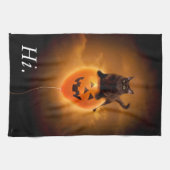 Katze zu Halloween-Ballon Geschirrtuch (Horizontal)
