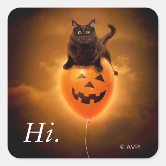 Katze zu Halloween Balloon Quadratischer Aufkleber (Vorderseite)