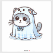 Katze zu Halloween in Ghost-Kostüm Aufkleber (Blatt)