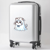 Katze zu Halloween in Ghost-Kostüm Aufkleber (Koffer)