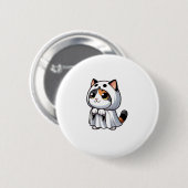 Katze zu Halloween in Ghost-Kostüm Button (Vorne & Hinten)