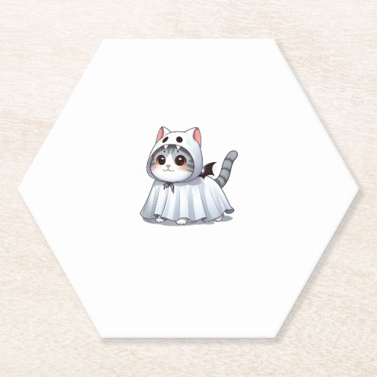 Katze zu Halloween in Ghost-Kostüm Untersetzer (Vorderseite)