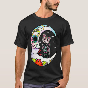 Katze Zucker Schädel Mond Dia de Los Muertos Tag d T-Shirt