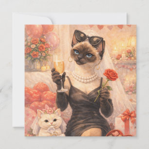 Katze zum Valentinstag mit roter Rose Feiertagskarte