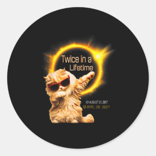 Katze zweimal im Lifetime Solar Eclipse April 04.0 Runder Aufkleber