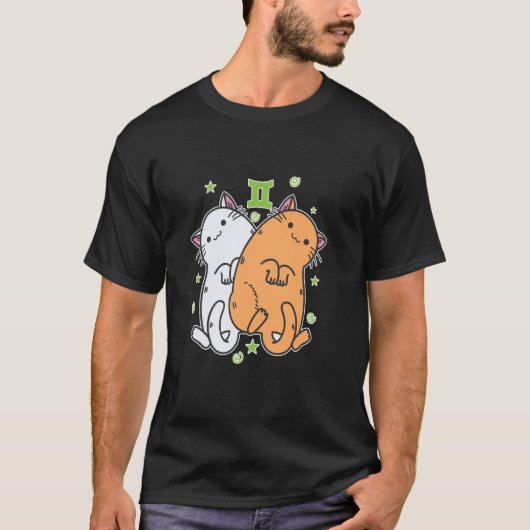 Katze Zwillinge Sternzeichen T-Shirt (Vorderseite)
