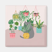 Katze zwischen Pflanze Funny Magnet (Vorne)