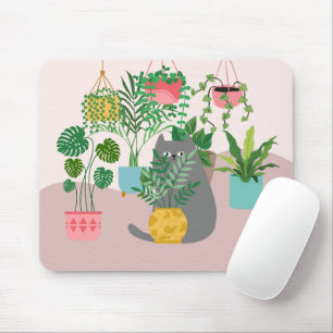 Katze zwischen Pflanze Funny Mousepad