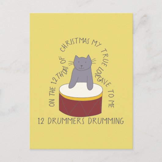 Katze Zwölfter Tag 12 Drummer Schmeicheln Weihnach Postkarte (Vorderseite)