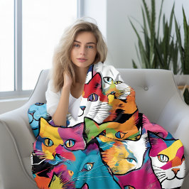 Katzen Abstrakter Pop Art Design Fleecedecke