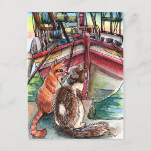 Katzen am Dock Postkarte