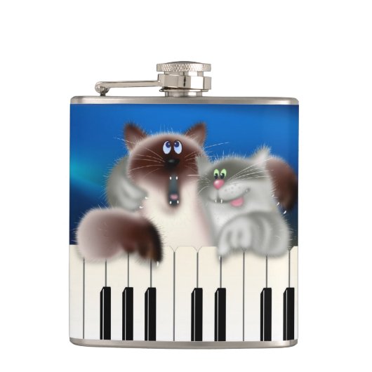Katzen am Klavier Flachmann (Vorderseite)