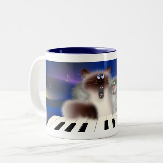 Katzen am Klavier Zweifarbige Tasse (Vorderseite Links)