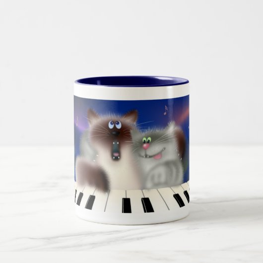 Katzen am Klavier Zweifarbige Tasse (Mittel)