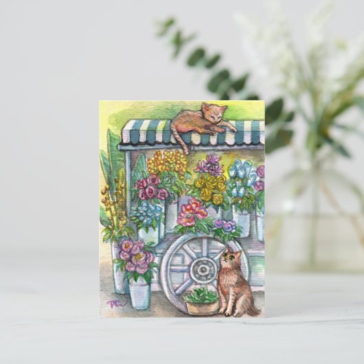 Katzen am Stand der Blume Postkarte (Stehend Vorderseite)
