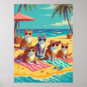 Katzen am Strand Poster