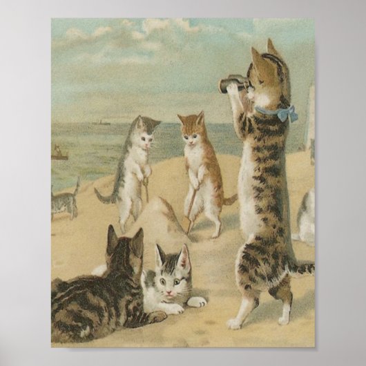 Katzen am Strand Vintag Poster (Vorne)