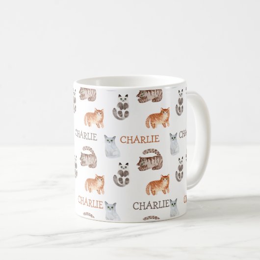 Katzen Aquarellkätzchen mit Namensneutraldesign Kaffeetasse (VorderseiteRechts)
