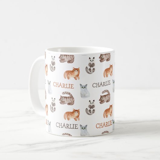 Katzen Aquarellkätzchen mit Namensneutraldesign Kaffeetasse (Vorderseite Links)