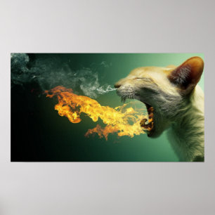 Katzen-atmenfeuer-Plakat Poster