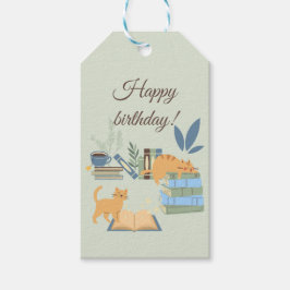 Katzen auf Büchern Geburtstag Geschenkanhänger