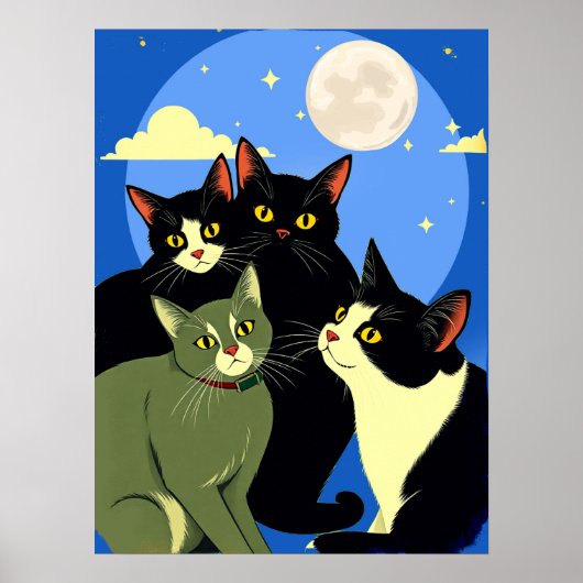 Katzen auf dem Kessel unter Vollmond Poster (Vorne)