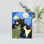 Katzen auf dem Kessel unter Vollmond Postkarte (Stehend Vorderseite)