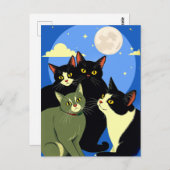 Katzen auf dem Kessel unter Vollmond Postkarte (Vorne/Hinten)