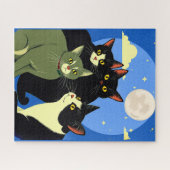 Katzen auf dem Kessel unter Vollmond Puzzle (Horizontal)