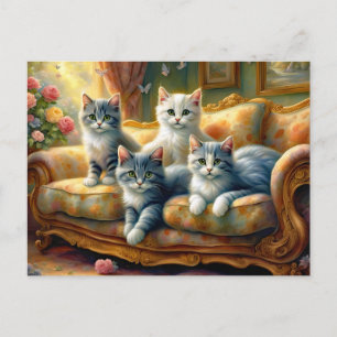 Katzen auf dem Sofa - süße Szene im Vintage-Look Postkarte